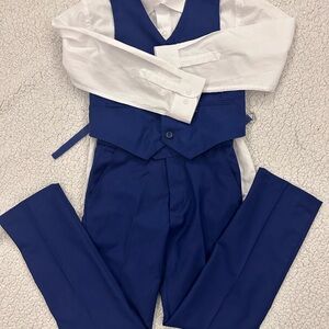 Jodano Boy’s size 10 Blue 4-Piece-Suit: Vest, blazer Pants with White Shirt